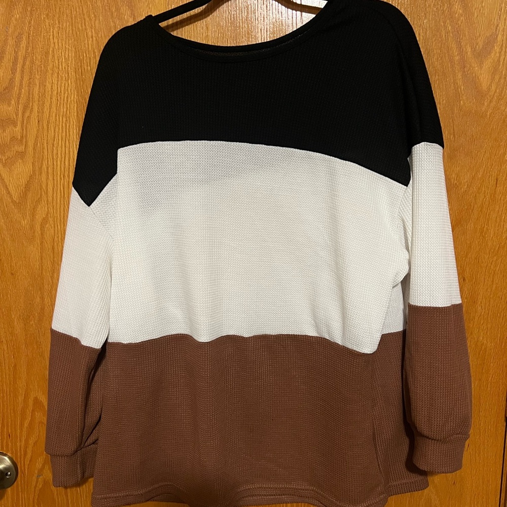 Color Block Women's Top - Black, White, and Brown